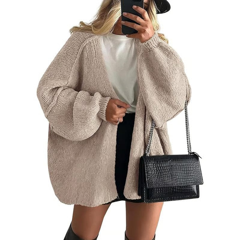 🏆Flash Sale Women's Oversized Cardigan Sweater Fall Long Lantern Sleeve Knit Open Front Lightweight Sweater Knitwear Tops