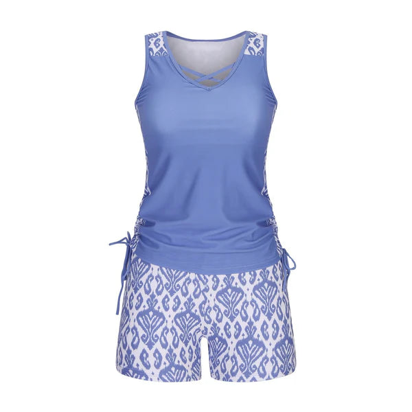 ⏰LAST DAY 50% OFF - Miraclesuit Women's Tummy Control Tankini Set with Built-In Bra – Flattering Boho Swimwear with Shorts