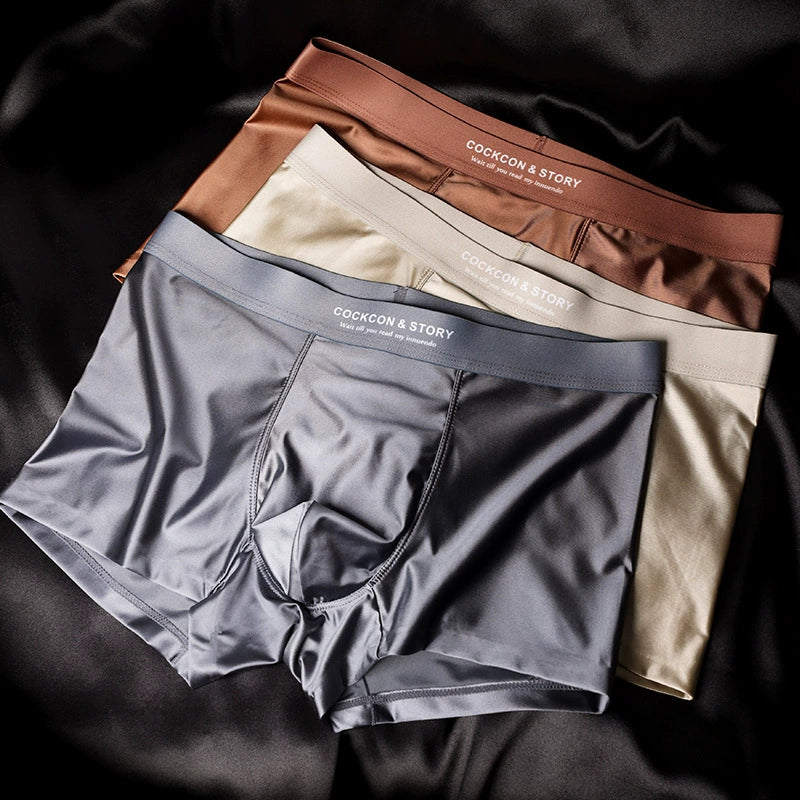 HOT SALE FOR 3 PCS MENS BRIEFS SATIN ICE SILK