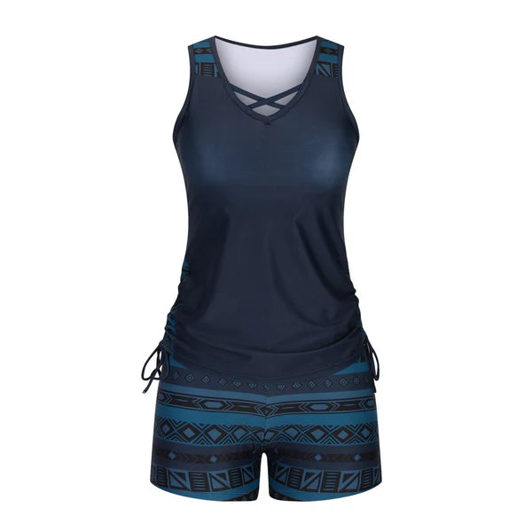⏰LAST DAY 50% OFF - Miraclesuit Women's Tummy Control Tankini Set with Built-In Bra – Flattering Boho Swimwear with Shorts
